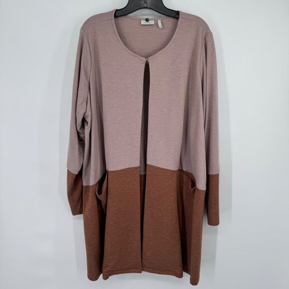 LOGO Lounge Color Block Open Front knit Cardigan Pockets size 2x - Picture 7 of 12